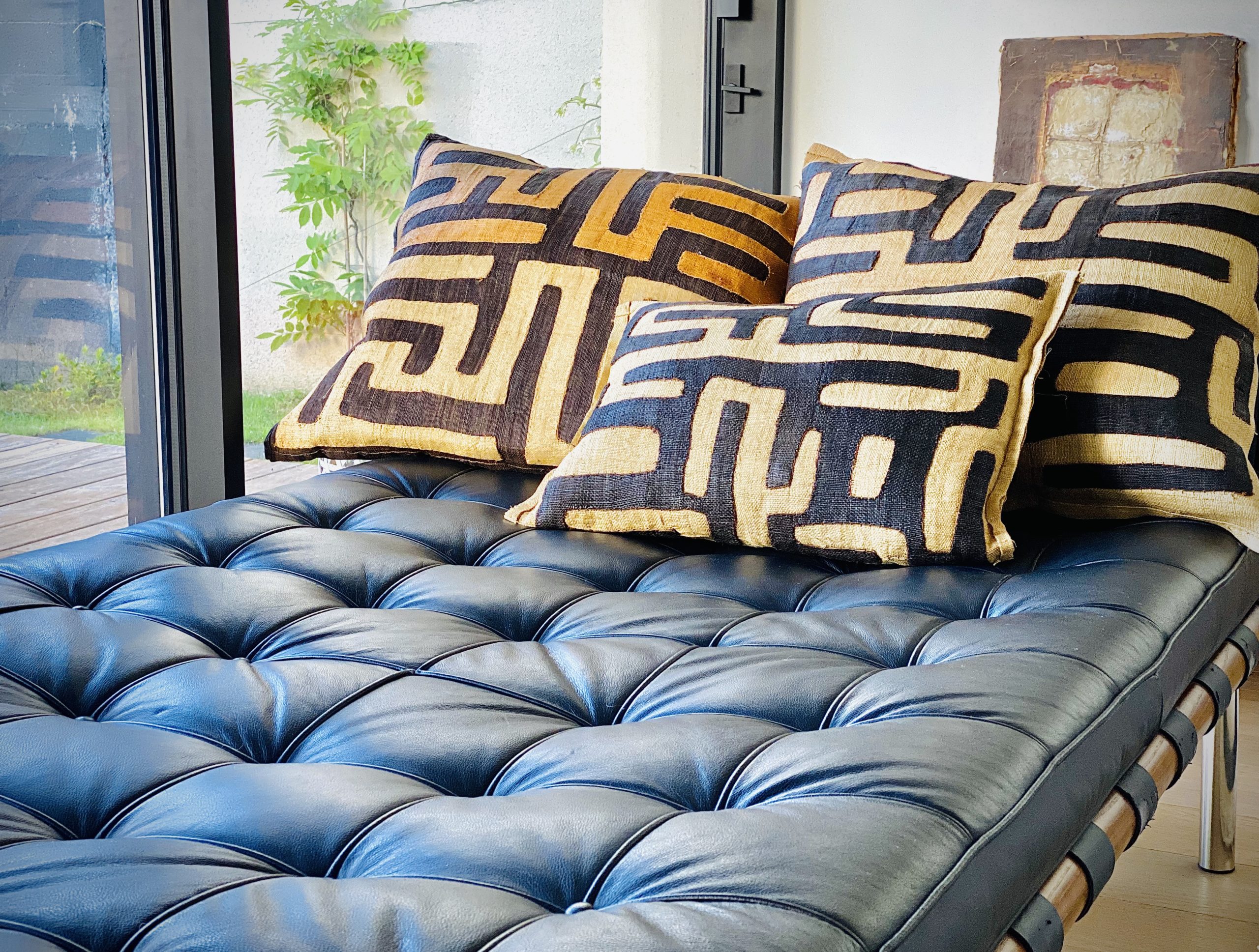 coussin en raphia Kuba shoowa Afrique zaïre Congo géométriques motif fait main handmade Ma jUngle Family