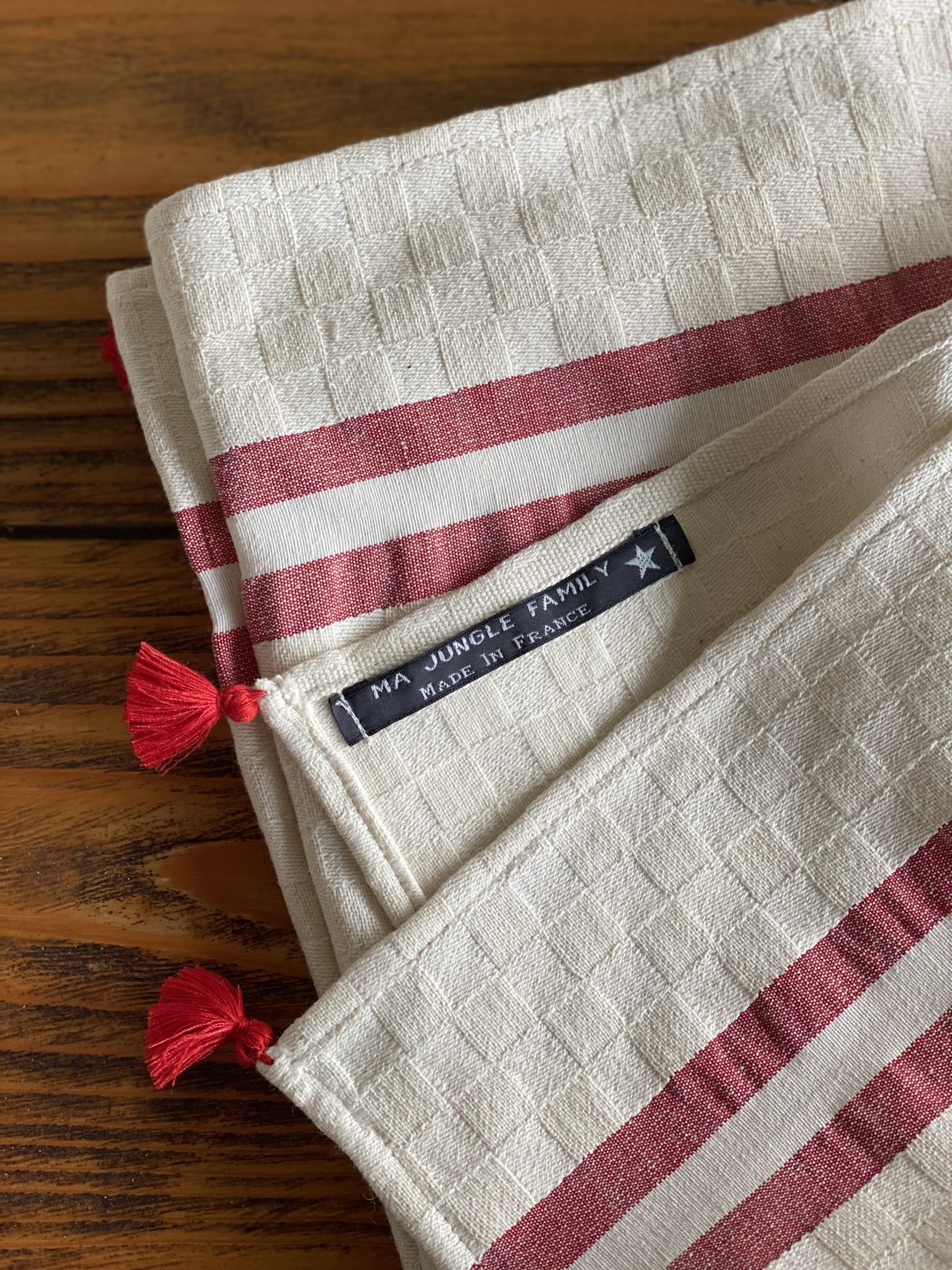 torchon métis coton lin épais doux vintage rouge écru Ma Jungle Family