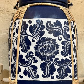 bambou rice box boite a riz fabrique en thailande a la main peinte belu nuit fleurs blanche urne decaoration Ma Jungle Family