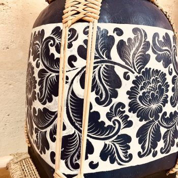 bambou rice box boite a riz fabrique en thailande a la main peinte belu nuit fleurs blanche urne decaoration Ma Jungle Family