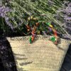 Panier marocain tresse en wax, tissu africain anses dessin ethnique boheme Ma Jungle Family duo maman fille panier avec dentelle de feuille de palmier