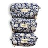 trousse de toilette en coton indien bleu nuit imprime blockprint fleuri matelasse moutarde pompon Jaipur Ma Jungle Family