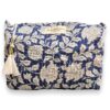 trousse de toilette en coton indien bleu nuit imprime blockprint fleuri matelasse moutarde pompon Jaipur Ma Jungle Family