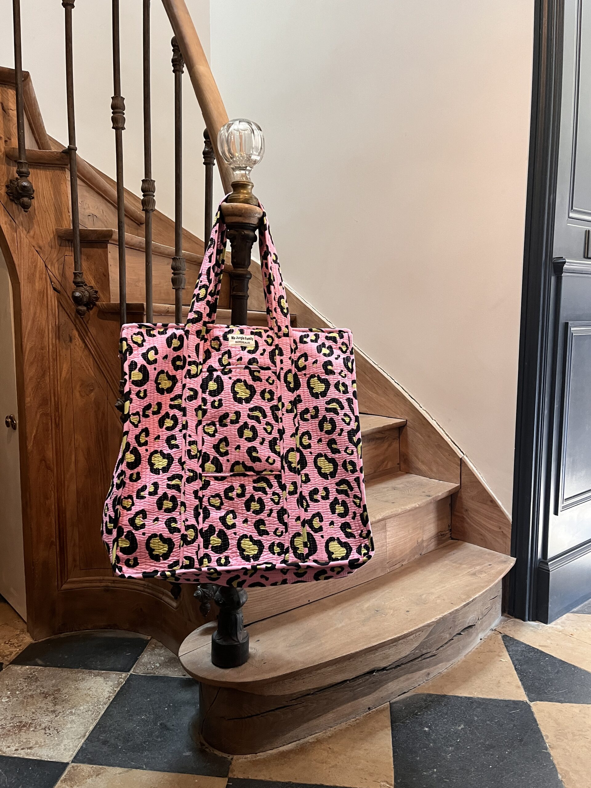 Gand cabas sac molletonne matelasse coton safran bleu fleuri sac a langer kaki violet Inde blockprint Ma jungle Family sac de plage, valise cabine marine fleurs rouges dahlia, vert Frida Kahlo, corail, motif japonais, léopard rose