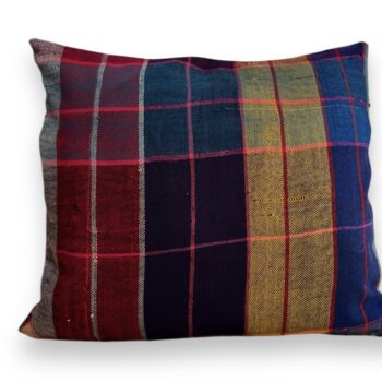 Housse de coussin en tissu haïk colore rose bleu turquoise vert orange, motif écossais, tissu ancien, vintage Ma JUngle FAmily