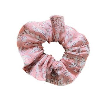 Chouchou élastique pour cheveux en tissu fleuri imprimé au blockprint en Inde vert d’eau Ma Jungle Family Bleu bagru Rose couleurs terre turquoise fleurs gris céladon