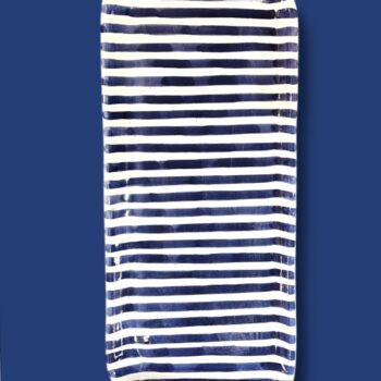 Plat à cake a rayures vert canard et blanche, marine terre cuite céramique, rectangulaire Ma Jungle Family