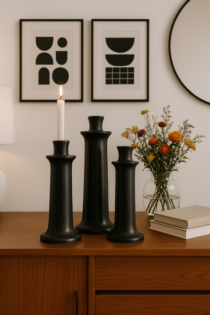 Trio de chandeliers en Tadelakt noir, toucher velours, 3 tailles, deco moderne et contemporain Ma Jungle Family