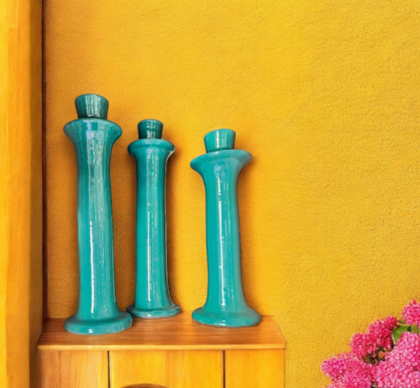 Trio de chandeliers en Tadelakt noir, toucher velours, 3 tailles, deco moderne et contemporain Ma Jungle Family Céramique truquoise