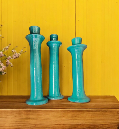 Trio de chandeliers en Tadelakt noir, toucher velours, 3 tailles, deco moderne et contemporain Ma Jungle Family Céramique truquoise