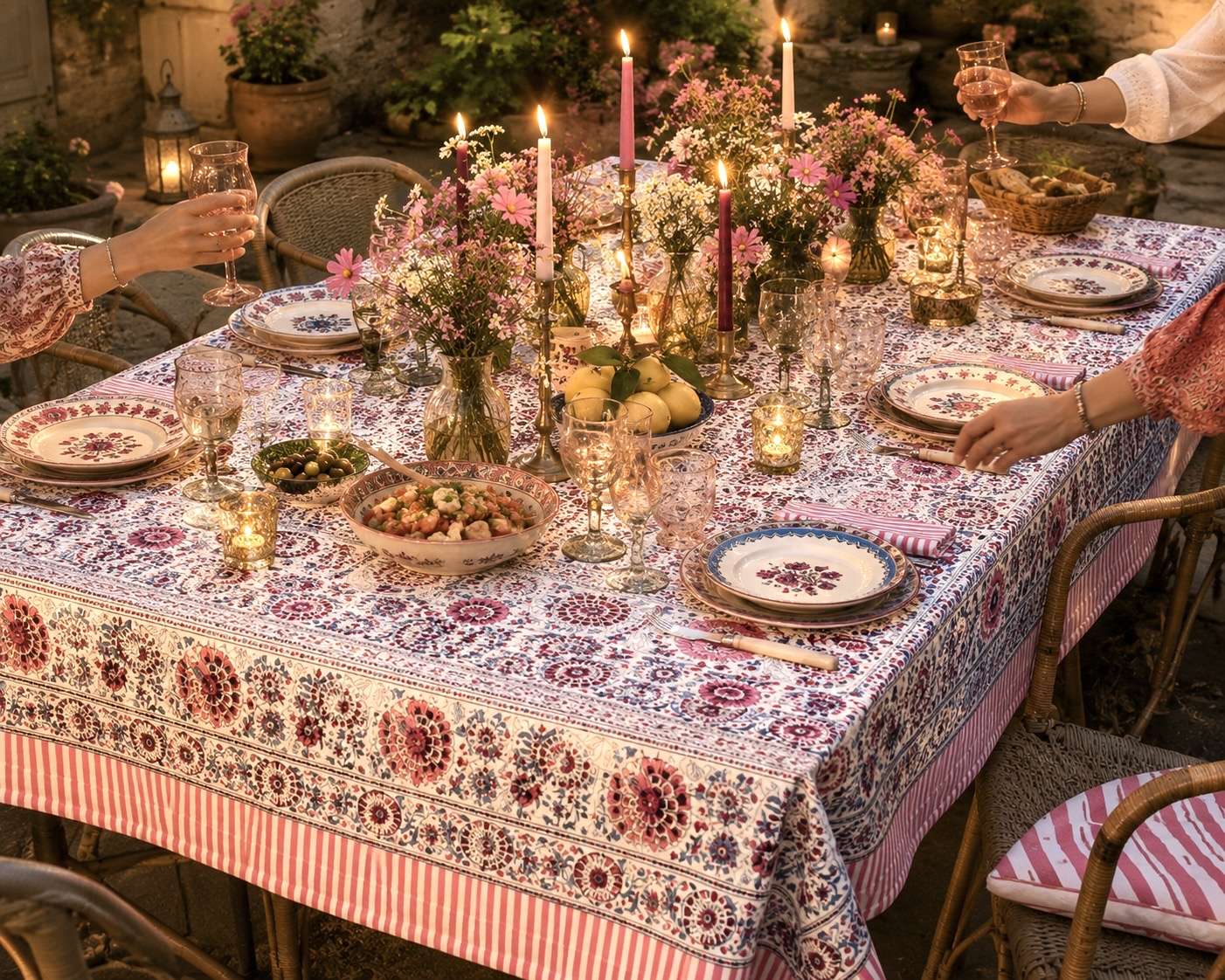 Nappe indienne rose deco boheme, jaiur blockprint Ma Jungle Family