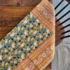 Nappe en coton indien imprimée au blockprint a Jaipur en Inde, fleur tulipes jaune orange bleu marine Ma Jungle Family