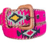 Ceinture brodée ethnique, coton tisse a la main, Guatemala, cuir véritable tresse. Là mansa, latch, Ma Jungle Family, l’île bleue, bordeaux, très colorée