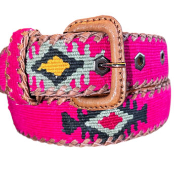 Ceinture brodée ethnique, coton tisse a la main, Guatemala, cuir véritable tresse. Là mansa, latch, Ma Jungle Family, l’île bleue, bordeaux, très colorée