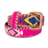 Ceinture brodée ethnique, coton tisse a la main, Guatemala, cuir véritable tresse. Là mansa, latch, Ma Jungle Family, l’île bleue, bordeaux, très colorée