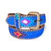 Ceinture brodée ethnique, coton tisse a la main, Guatemala, cuir véritable tresse. Là mansa, latch, Ma Jungle Family, l’île bleue, bordeaux, très colorée
