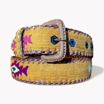 Ceinture brodée ethnique, coton tisse a la main, Guatemala, cuir véritable tresse. Là mansa, latch, Ma Jungle Family, l’île bleue, bordeaux, très colorée