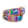 Ceinture brodée ethnique, coton tisse a la main, Guatemala, cuir véritable tresse. Là mansa, latch, Ma Jungle Family, l’île bleue, bordeaux, très colorée