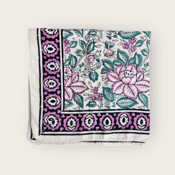 Foulard en voile coton indien imprimés au blockprint en Inde, bleu, moutarde, rouge, bordeaux, vert, rose, fleuris, damiers, tigres, violet, léopard, bellemme collection, au bonheur du jour, Jamini, kirane, Ma Jungle Family