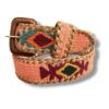 Ceinture brodée ethnique au Guatemala la mansa latch, ceinture en cuir, artisanat MA JUngle Family, couleur corail et dessins originaux ethniques