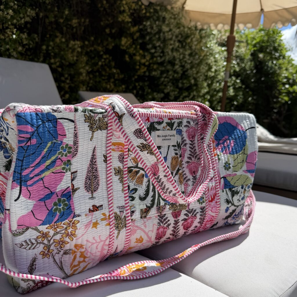 Sac week-end chic White en patchwork, coton indien fleuri, Ma Jungle Family