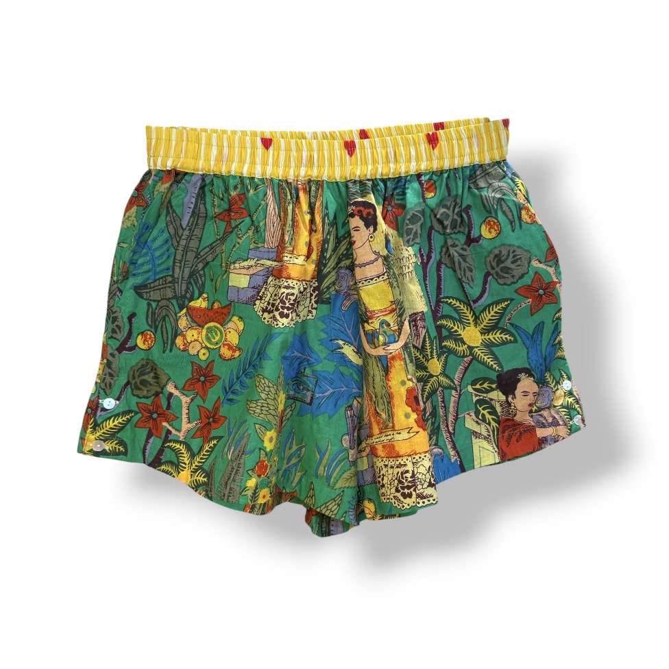 Short femme frida khalo vert, mode boheme
