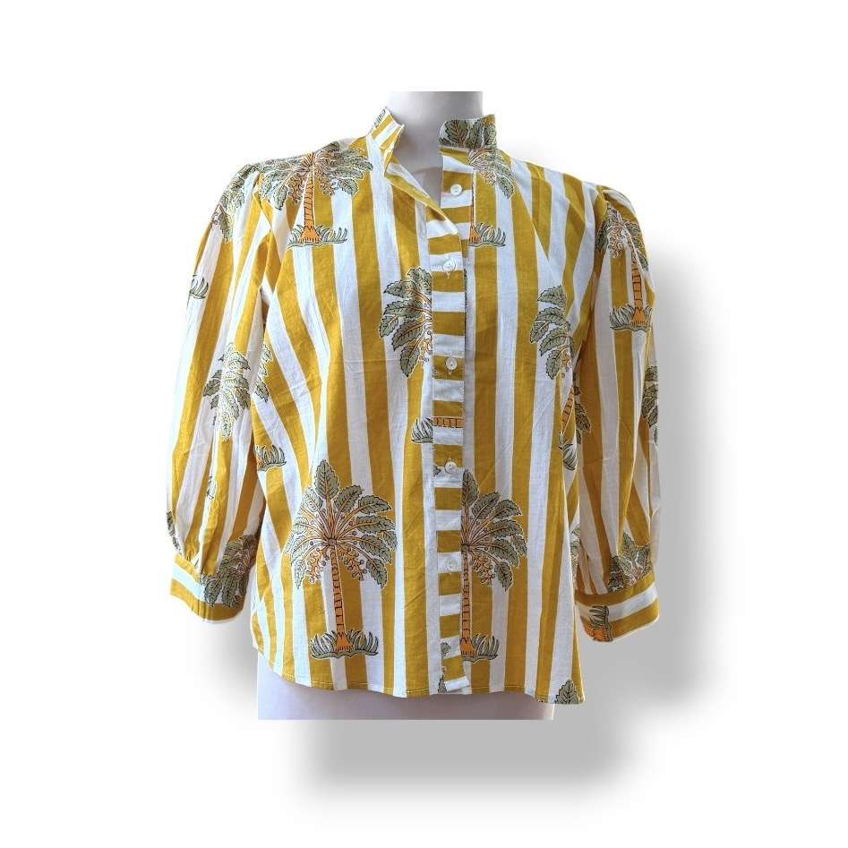 Blouse jaune avec palmiers, mode boheme