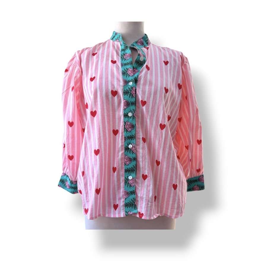 Blouse rose à coeurs, coton indien, mode boheme