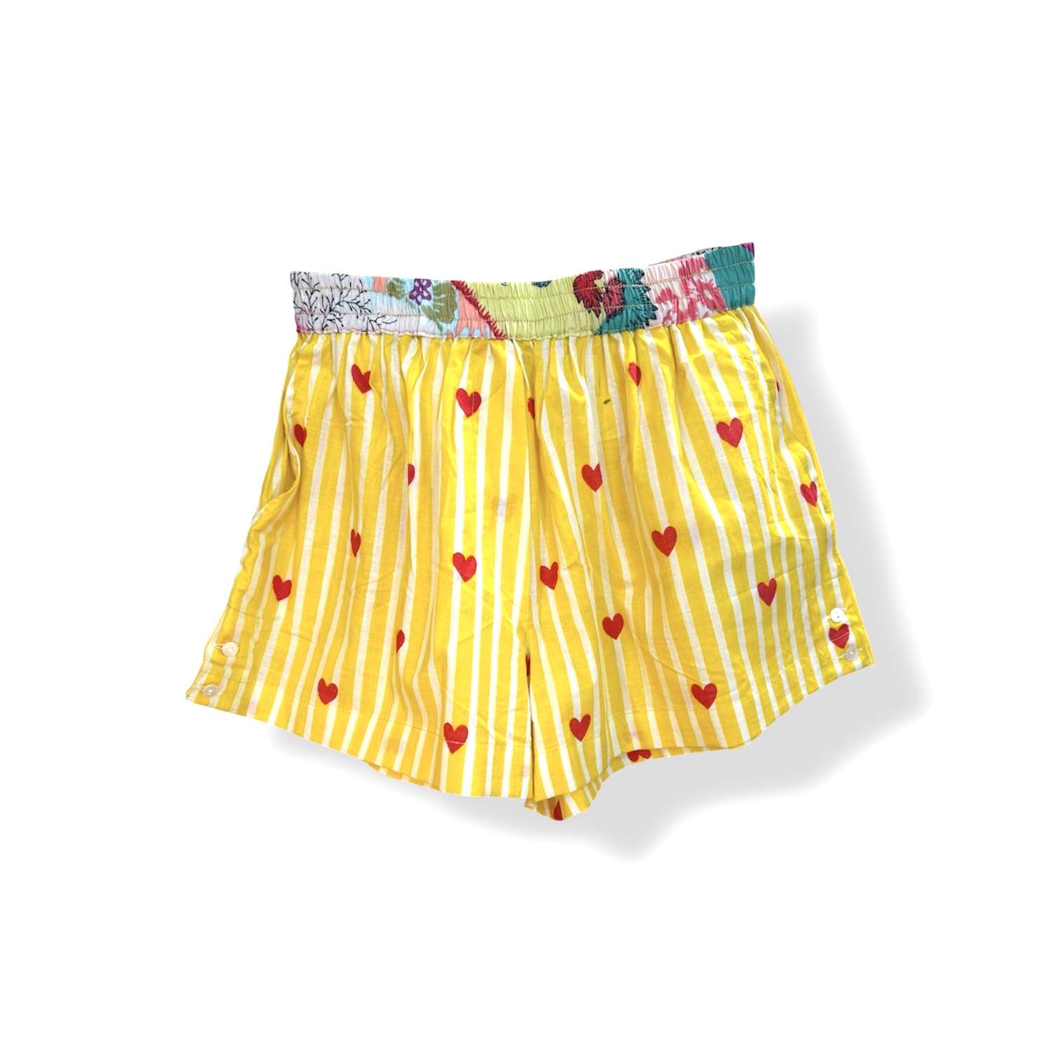 Short coton indien cœurs rouges jaune à rayure