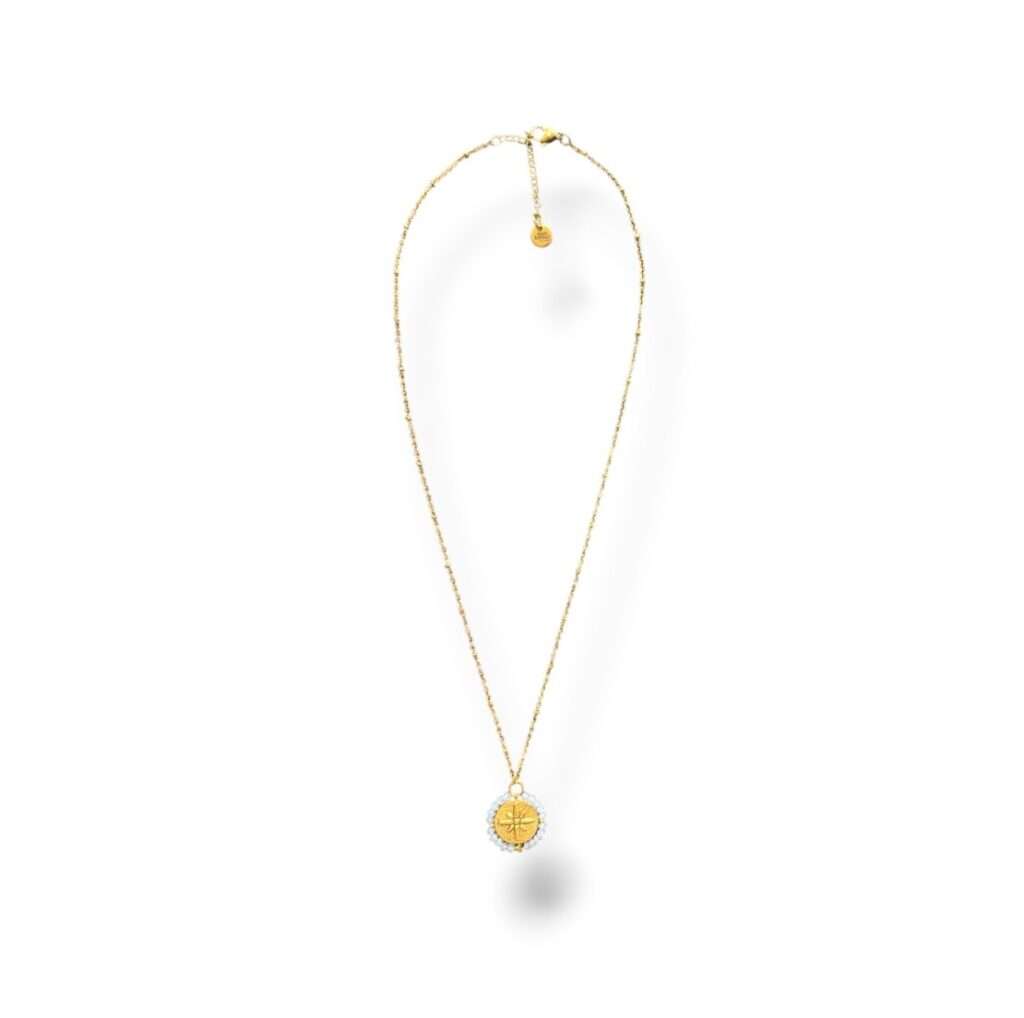 Medaille rose des vents porte bonheur blanche White Ma Jungle Family