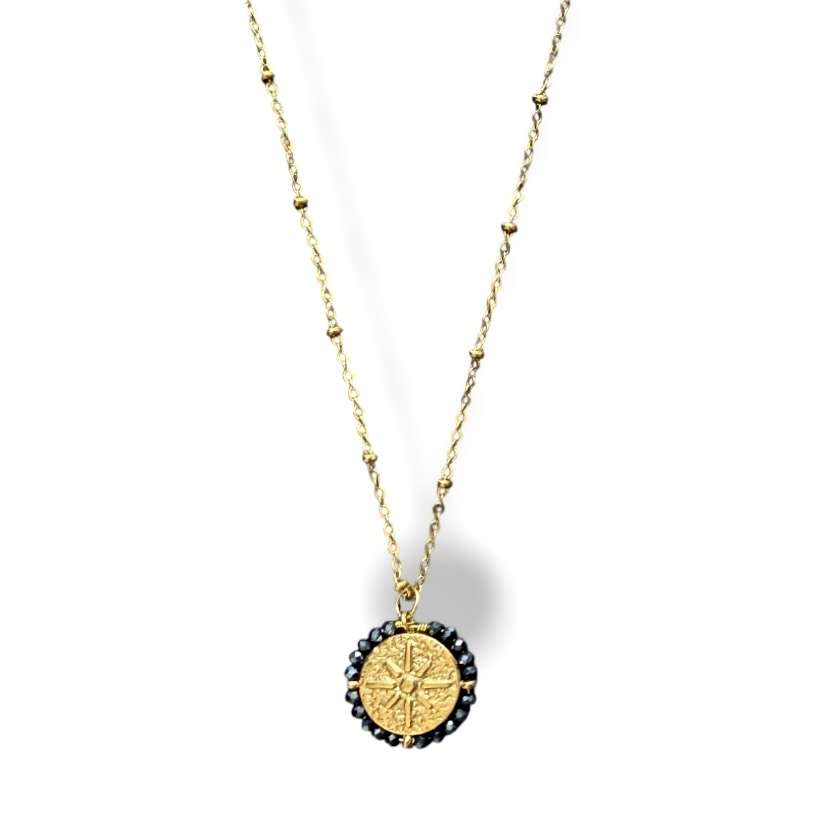Medaille rose des vents porte bonheur blue metallisé Ma Jungle Family