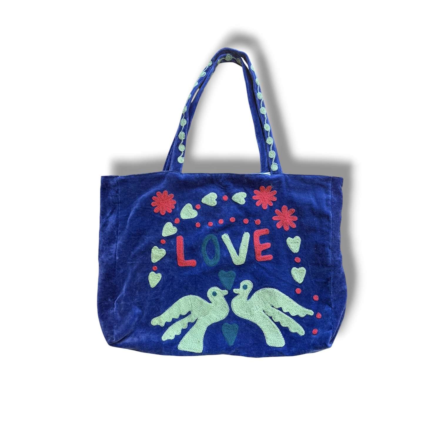 Sac de plage en velours brodé LOVE bleu électrique Ma JUngle Family