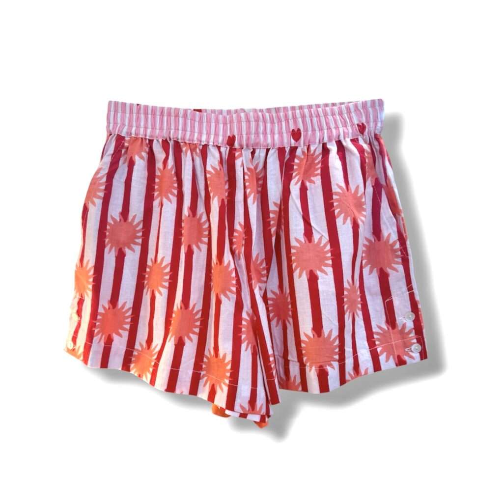 Short en coton indien soleil corail a rayures, mode boheme Ma Jungle Family