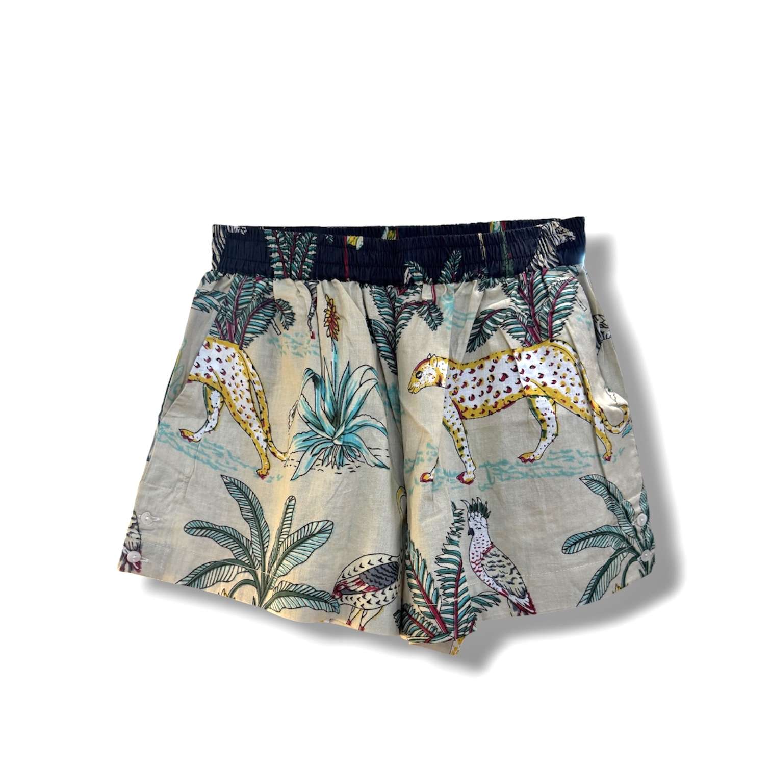 Short en coton indien Safari beige et noir, mode boheme Ma Jungle Family