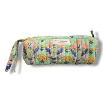 Trousse à crayons menthe en coton indien matelassé. Mode boheme Ma Jungle Family