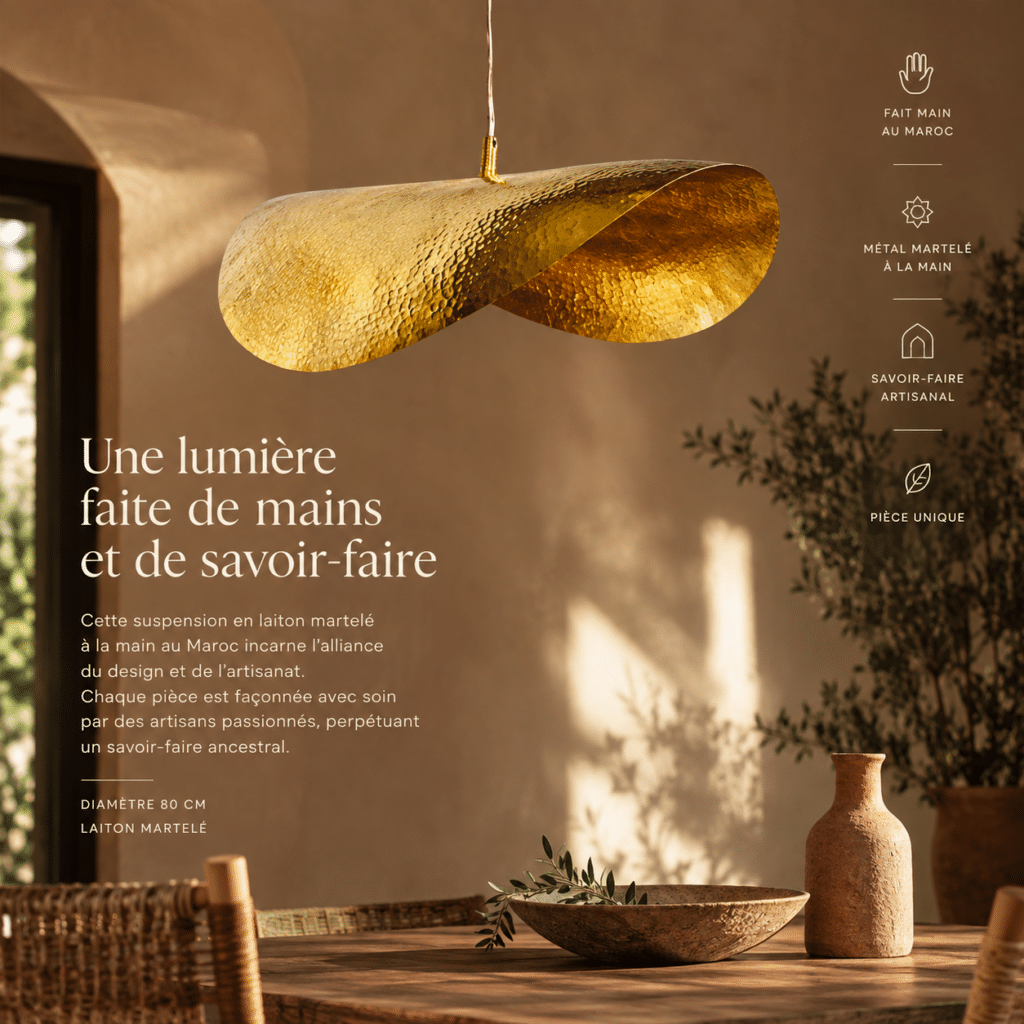 Suspension en laiton martelé, savoir-faire marocain