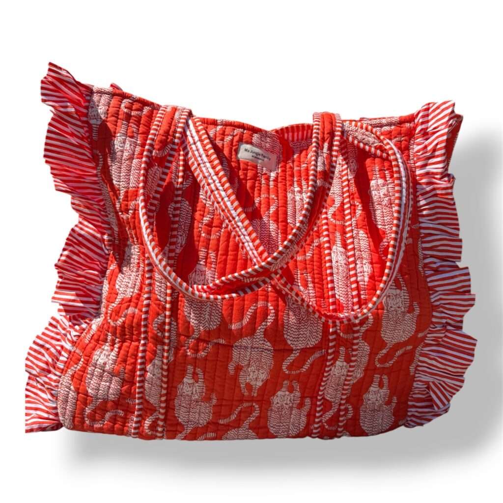 Grand cabas tigre orange en coton matelasse, mode boheme, Ma Jungle Family