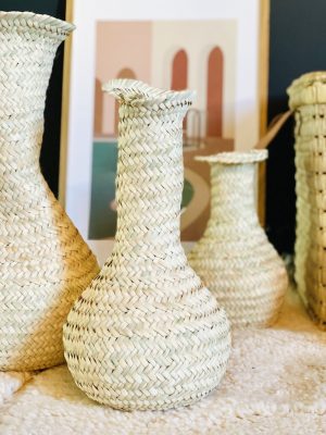 vase en feuilles de palmier fait a la main au maroc Ma Jungle Family long et galbé