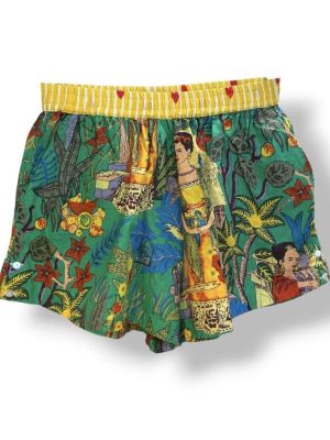 Short femme frida khalo vert, mode boheme