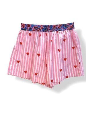 Short femme rayé rose avec cœurs rouge