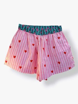 Short Love mode boheme rayures roses cœur rouge