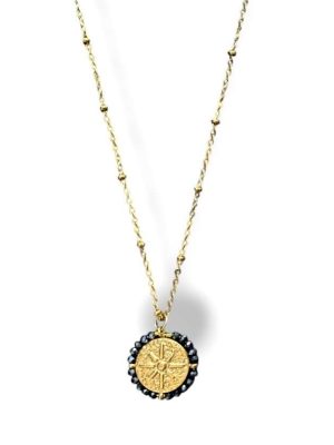 Medaille rose des vents porte bonheur blue metallisé Ma Jungle Family