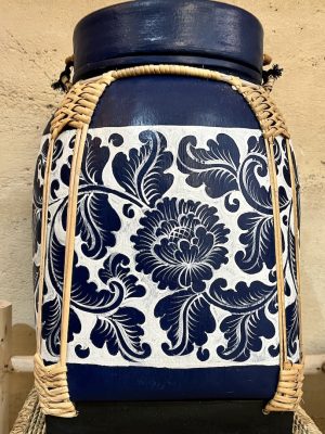 bambou rice box boite a riz fabrique en thailande a la main peinte belu nuit fleurs blanche urne decaoration Ma Jungle Family