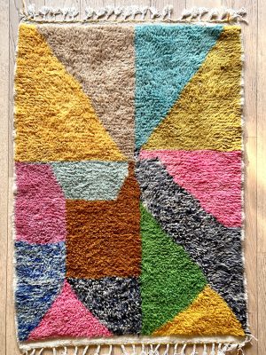 tapis marocain berbère béni ouarain laine naturelle blanc design losange décoration Ma Jungle Family Vert sapin azylal mrirt Coloré multicolore