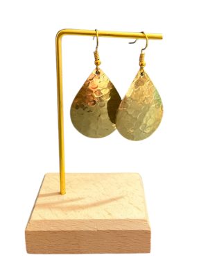 Boucle d’oreille en forme de goutte amande, en laiton, doré, martelé Ma Jungle Family, pendante