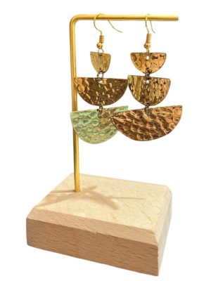 Boucle d’oreille en forme de goutte amande, en laiton, doré, martelé Ma Jungle Family, pendante, demi-lune, triple