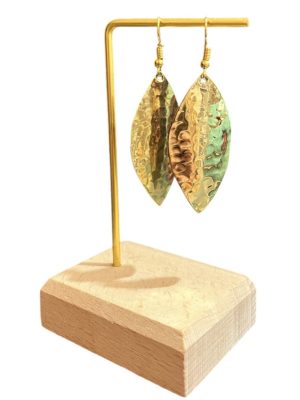 Boucle d’oreille en forme de goutte amande, en laiton, doré, martelé Ma Jungle Family, pendante, demi-lune, triple