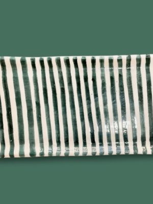 Plat à cake a rayures vert canard et blanche, terre cuite céramique, rectangulaire Ma Jungle Family