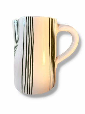 Carafe vase pichet beldi en ceramique bleu canard blanche fabriqué à la main au maroc gravure Ma Jungle Family chabichic carafe pichet Rayures marine Essaouira, kaki, terre, bleu ciel, noir