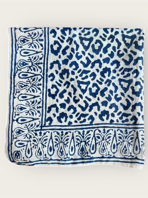 Foulard en voile coton indien imprimés au blockprint en Inde, bleu, moutarde, rouge, bordeaux, vert, rose, fleuris, damiers, tigres, violet, léopard, bellemme collection, au bonheur du jour, Jamini, kirane, Ma Jungle Family